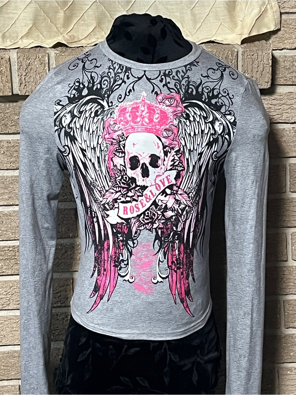 Grey Affliction Style Long Sleeve graphic Top